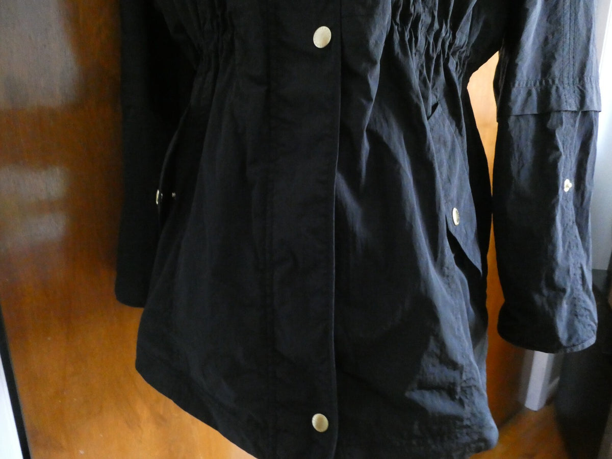 Cole Haan Black Zip Down Lined with Roll Tabs Pea Coat Medium