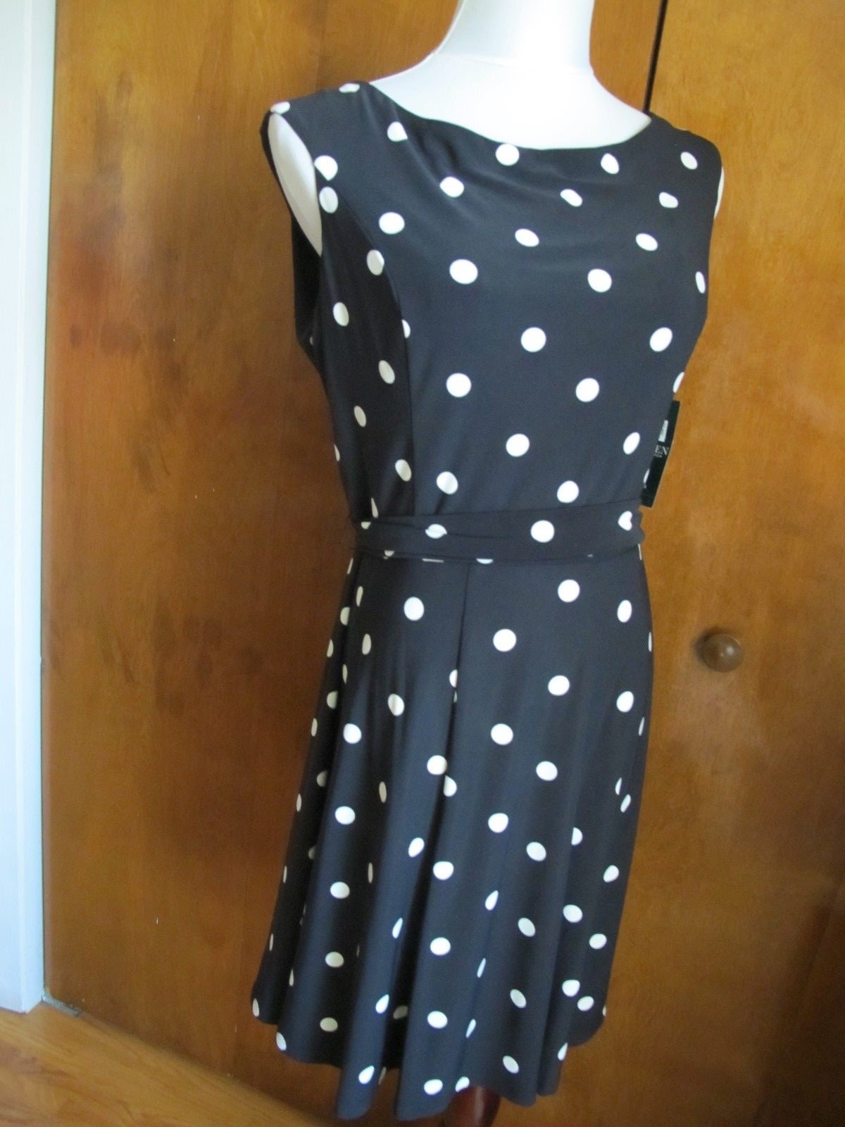 Ralph Lauren women’s  A-Line black polka dot NWT dress size 14