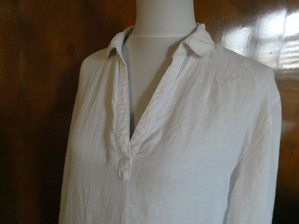 Tahari 100% Linen Striped Tunic Dress White Long Sleeve Pockets Size Medium