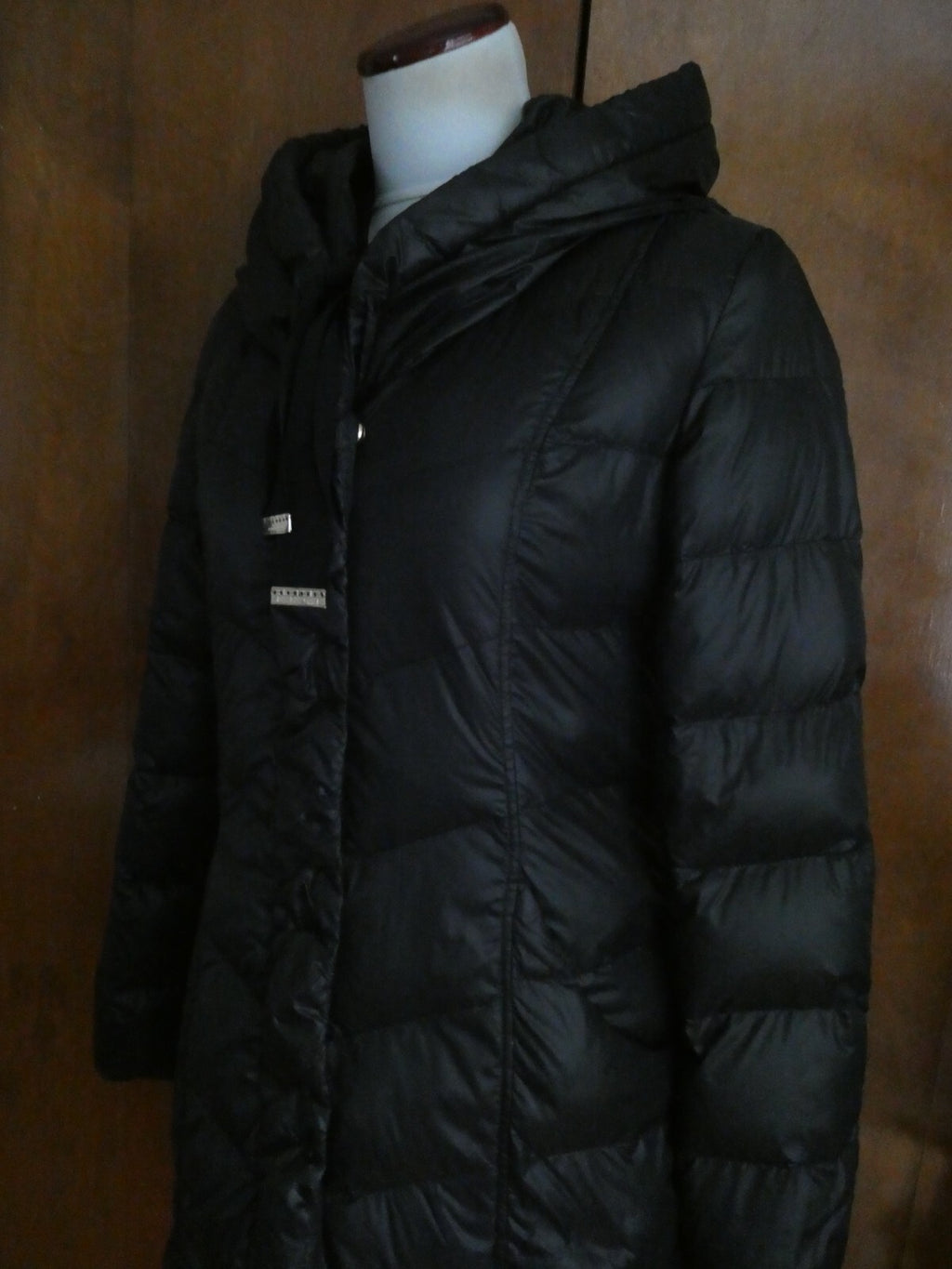 Tahari Women's Black Down Puffer Winter Detailed Coat Jacket Xsmall