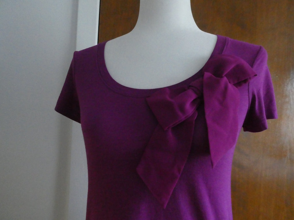 GAP Women’s Purple Bow Detail Top Size Small Cotton Modal Short Sleeve Stretch