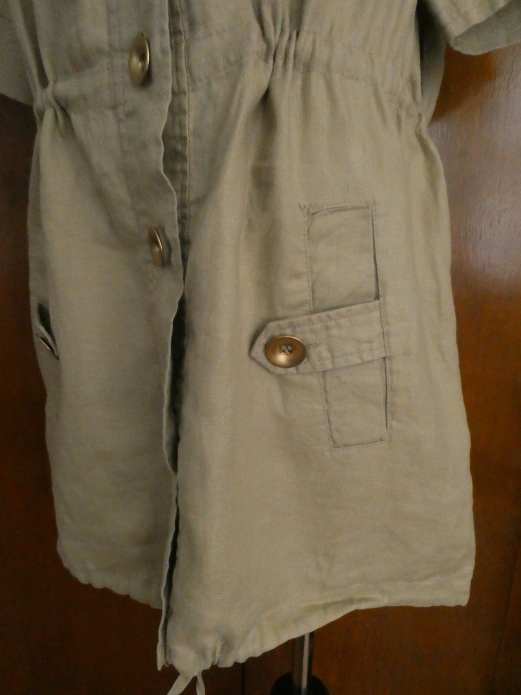 Live a Little linen beige stylish hooded tunic jacket top size Large