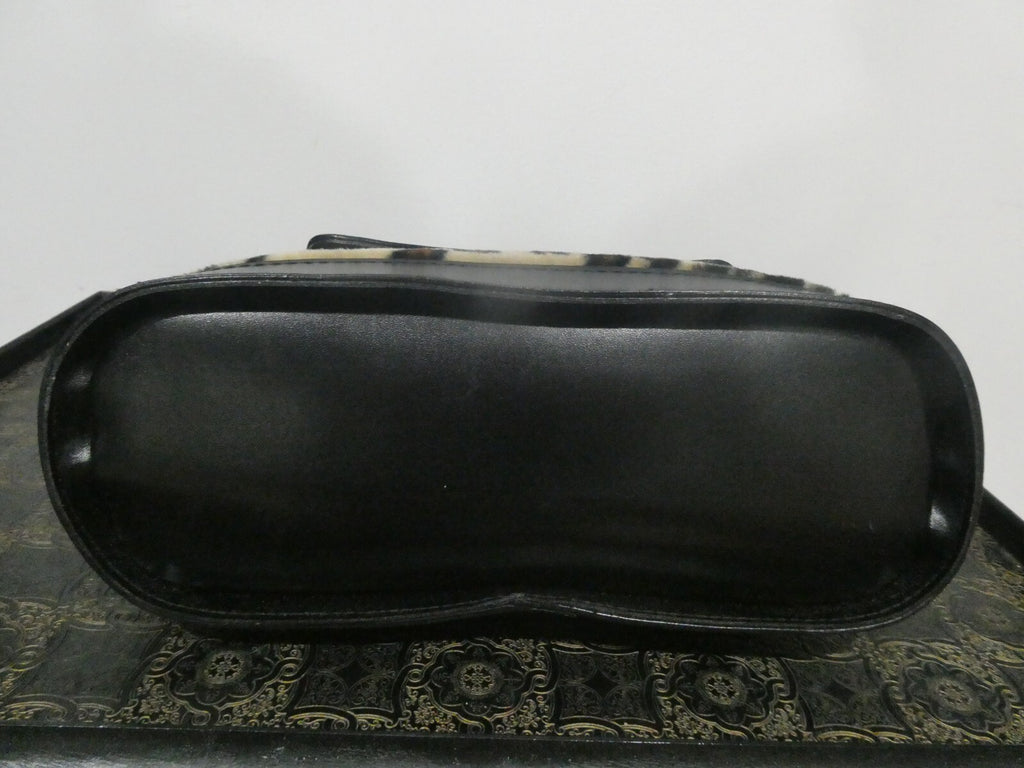 Unbranded Women Black Velour/Leather Leopard Print 2 compartments Purce Handbag