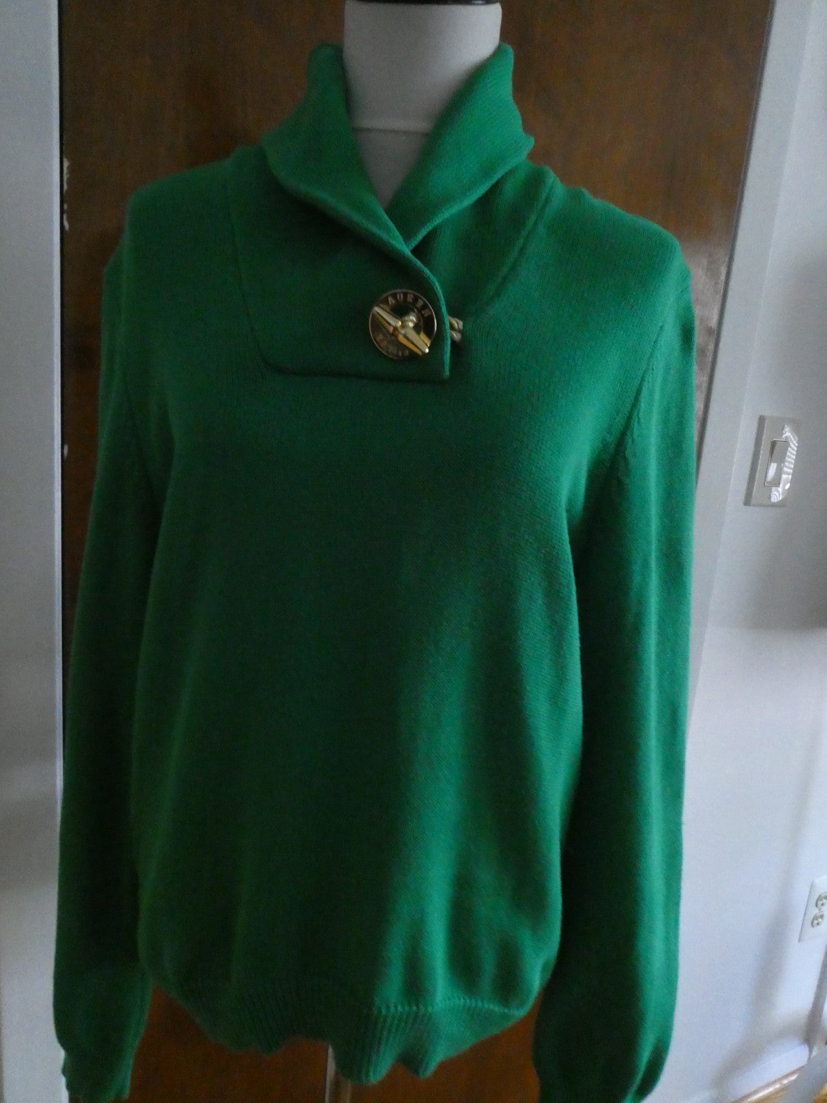 Ralph Lauren Women’s XL Green Shawl Collar Toggle Sweater 100% Cotton EUC
