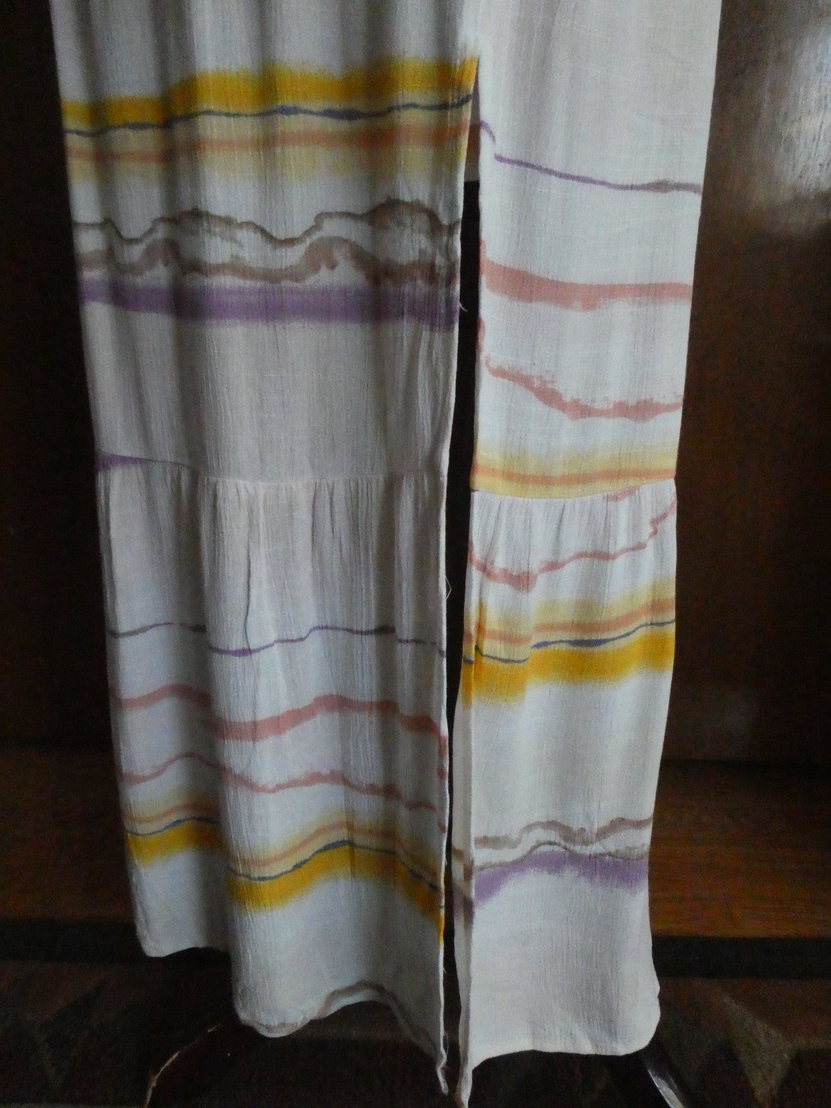 Nine West Women Maxi Skirt Tiered Side Slit Elastic Waist Multicolored Small $40