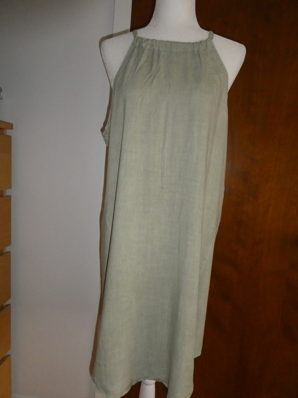 Anthropologie Cloth & Stone 100% Tencel Olive Green Midi Dress Summer Halter NWT