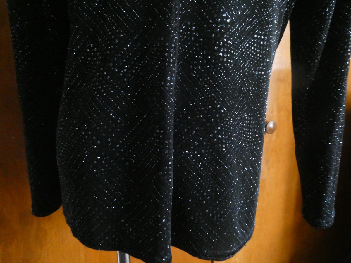 Vtg Onyx Nite Women Black Sparkles Glitter Long Sleeve Cardigan Made USA P/Large
