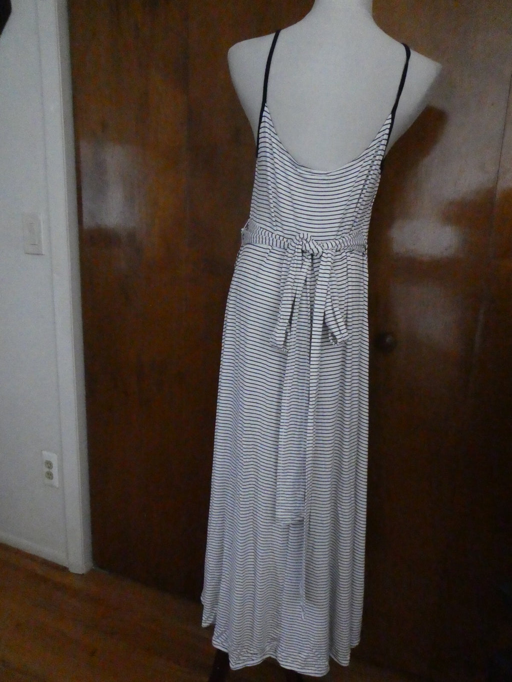 Gap Women's Stripped White/Black Tie-Waist Midi Wrap Dress Size Large Xlarge