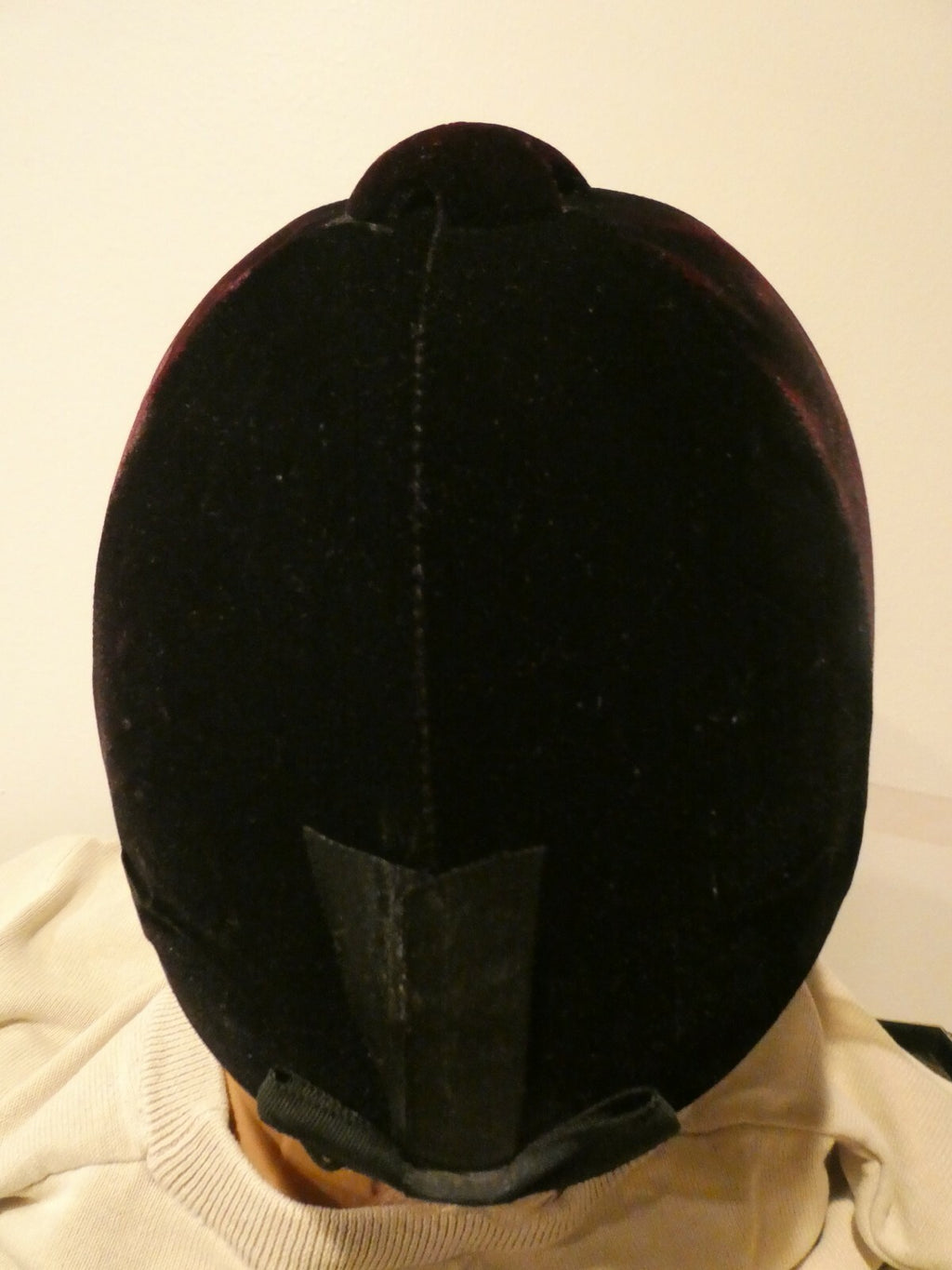 Ladies black/dark purple velvet riding helmet decorated bow at the back Small