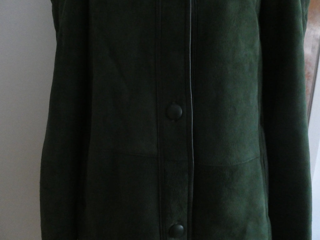Women's Green Shearling Sheepskin Mid Long Winter Coat Made In Spain Size 10 NWT
