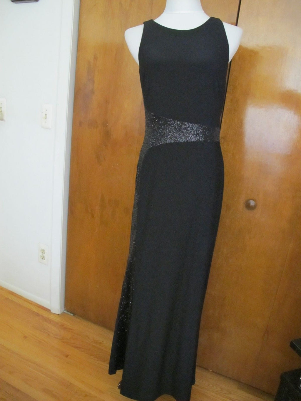 Ralph Lauren women's black shine maxi evening detailed A-line dress size 10 new