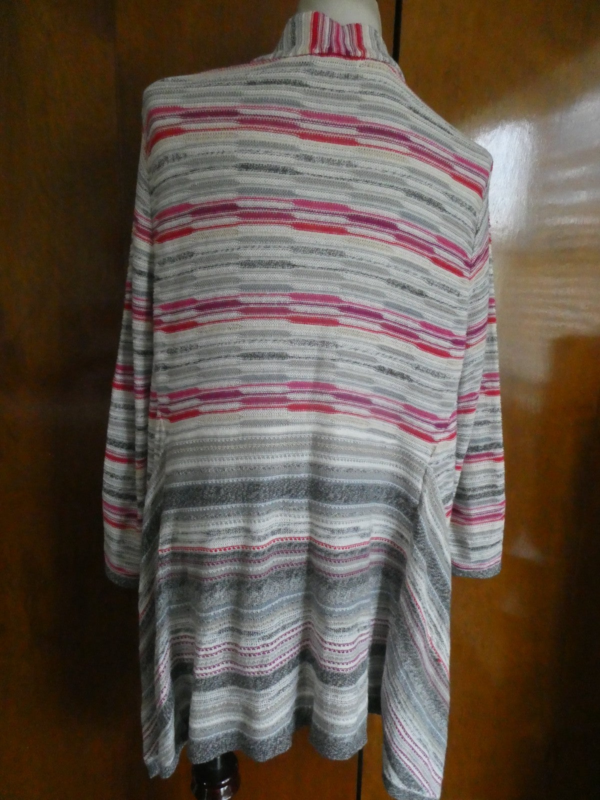 Nic + Zoe Women Linen Blend Open Front Multicolor Long Sleeve Cardigan Large