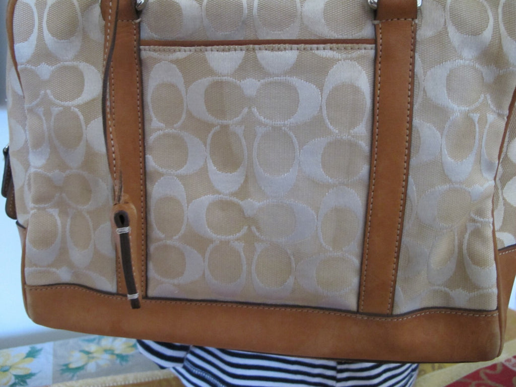 Authentic Women’s Beige Cloth Coach Handbag Purse 
