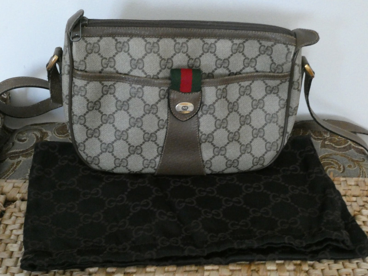 GUCCI Brown Vintage crossbody green & red stripe handbag Mod.89-02-032