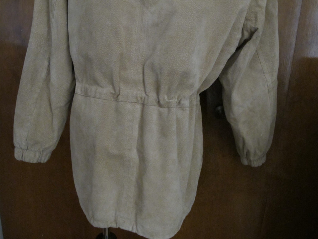 Women's Colebrook Beige Hooded Leather Winter Coat Medium