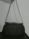 Grace Ann Agostino Vintage Womens Black Woven Leather Bag Purse Silver Tone Deco