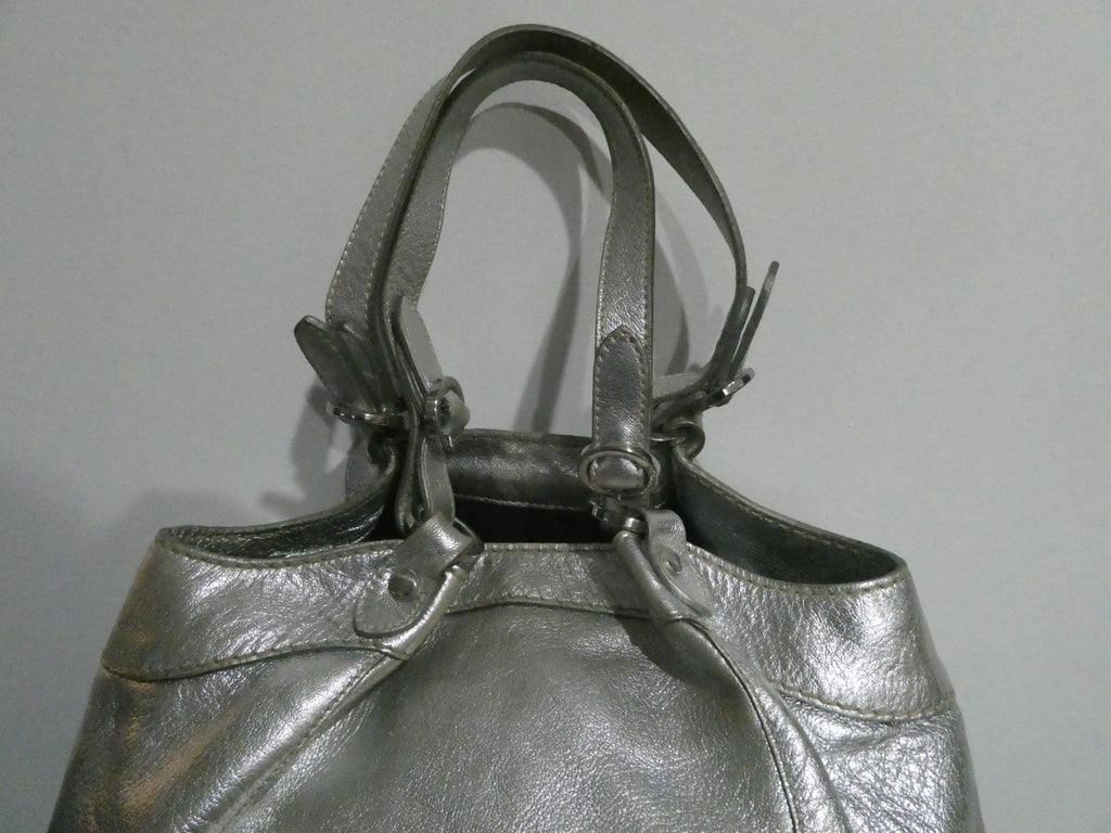 Hogan Women’s Silver Leather Hobo Shoulder Handbag Medium Italy