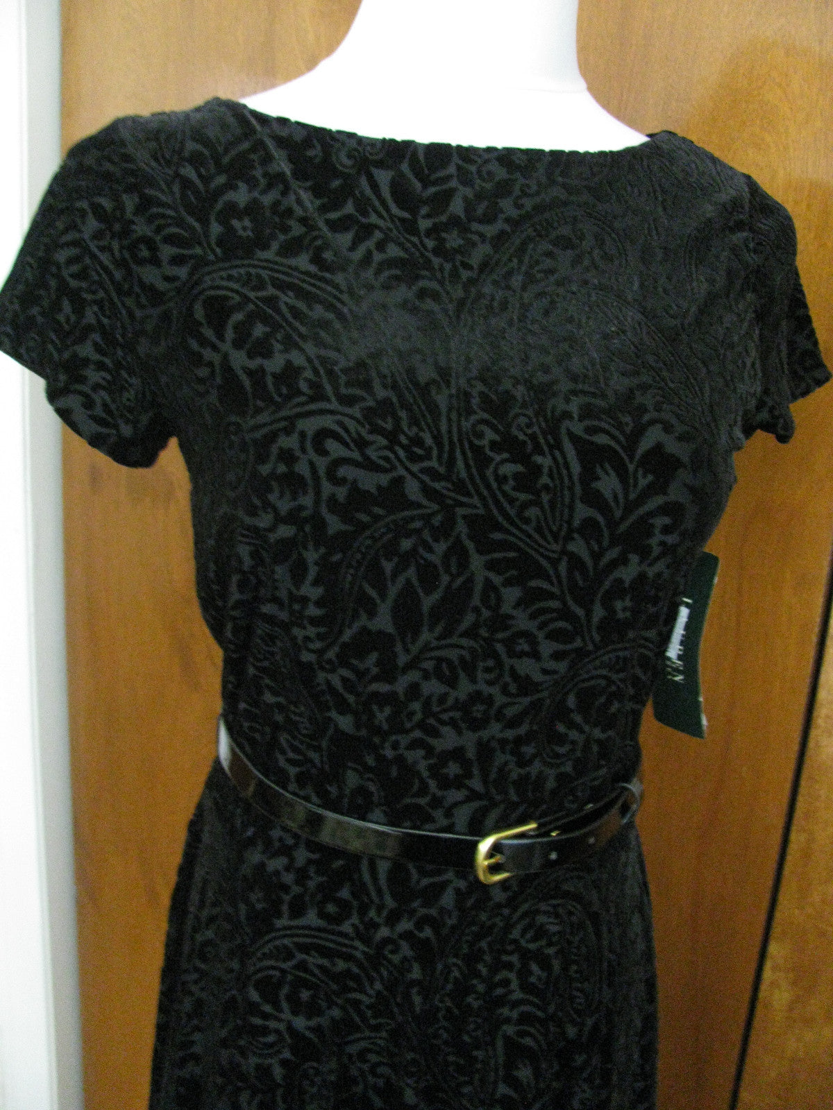 Ralph Lauren women black velour evening A-line dress  New