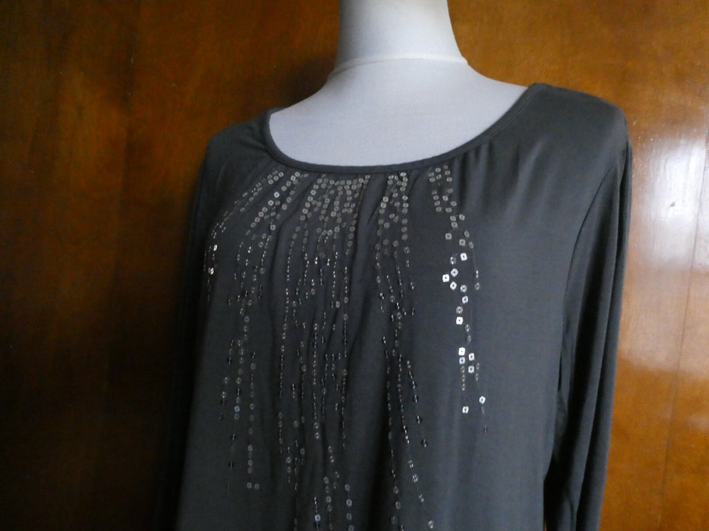 Linea by Louis Dell 'Olio Women's Gray Sequin Rayon Long Sleeves Top Size Large