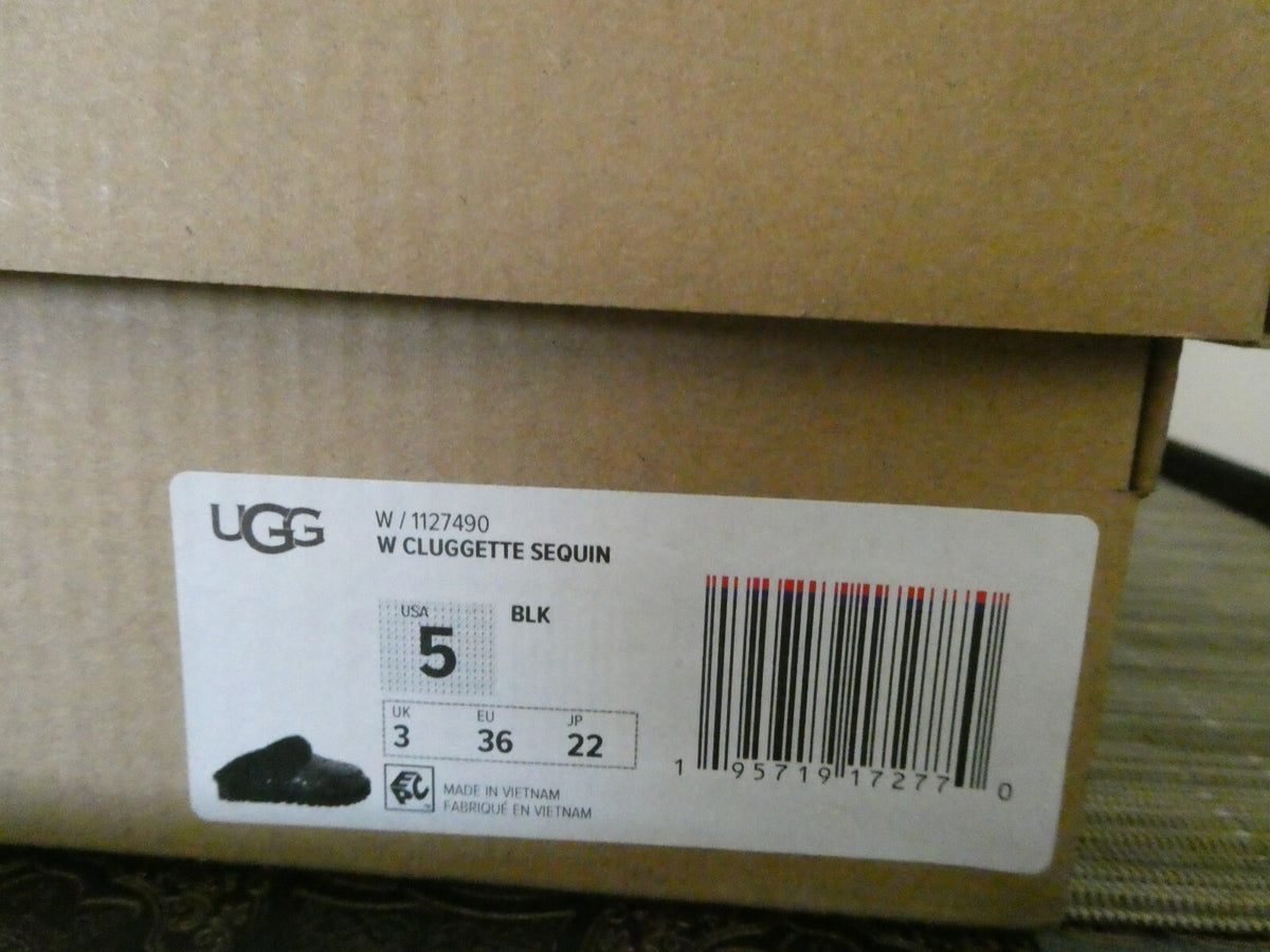 UGG Cluggette Sequins Sheepskin Flux Cozy Women Black Slipper 5,6,7 Style1127490