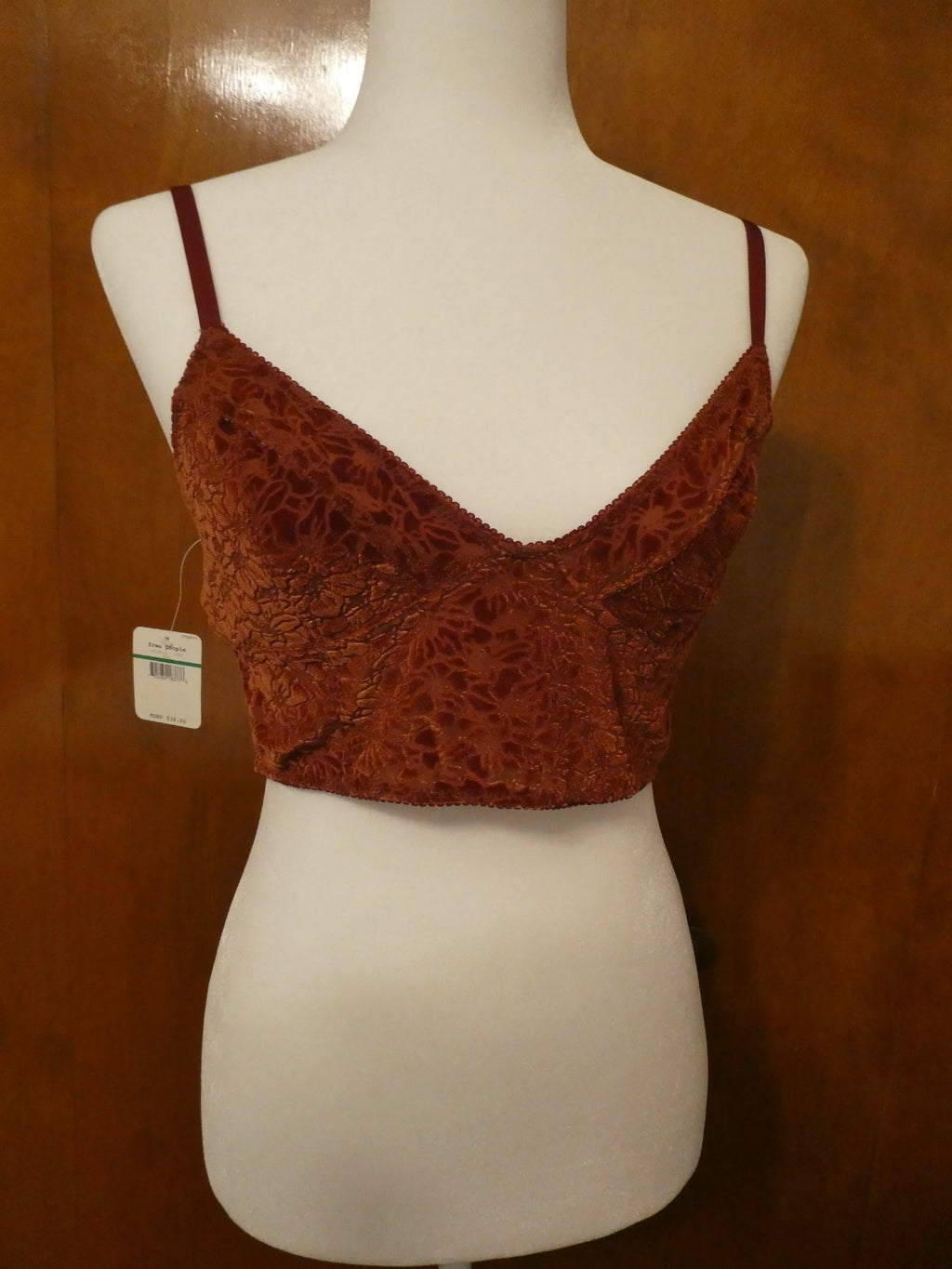 Free People Women Bralette Trust Floral Velour Adjustable Straps Bra Size Large