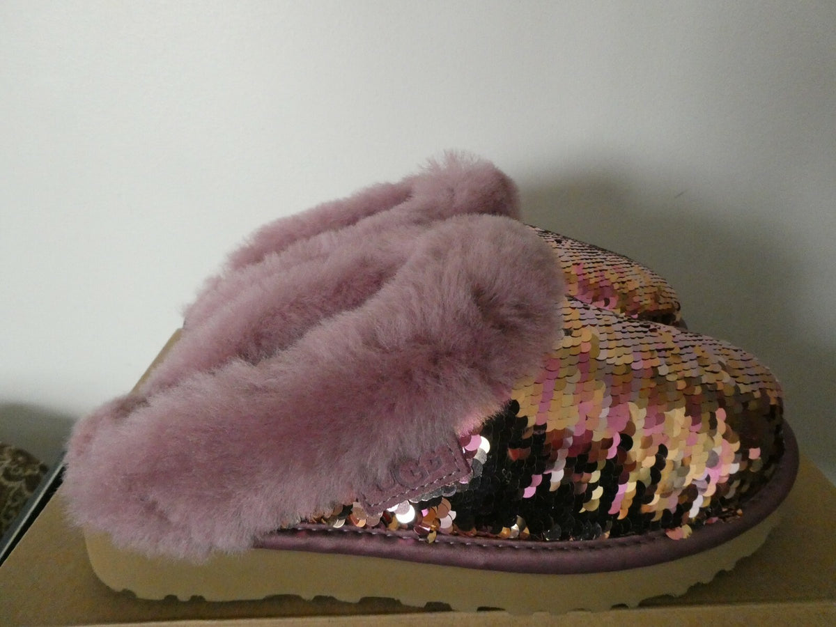UGG Cluggette Sequins Sheepskin Flux Cozy Women's Pink Slipper 6 Style# 1127490