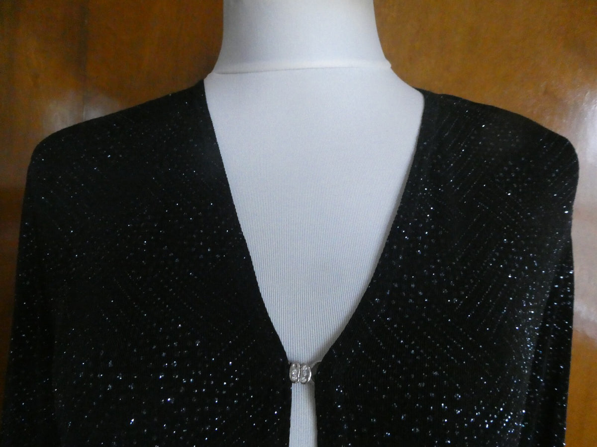 Vtg Onyx Nite Women Black Sparkles Glitter Long Sleeve Cardigan Made USA P/Large