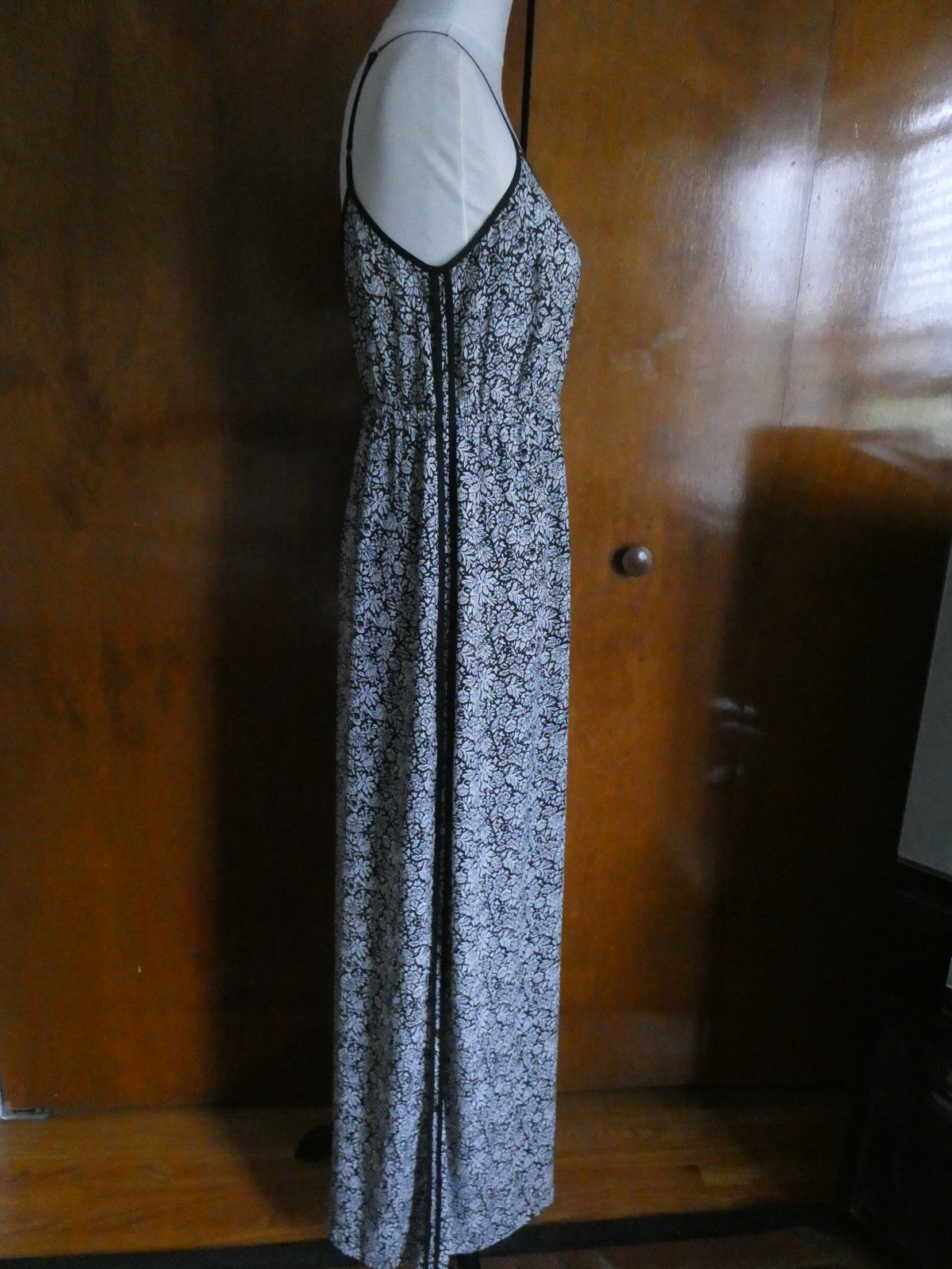 Maxi Dress Size S Black White Floral Sleeveless Elastic Waist LOFT Size Small