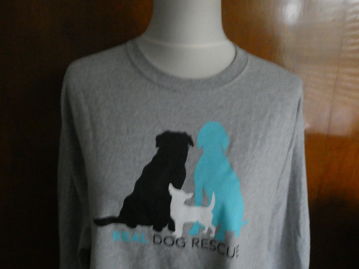 Gildan Ultra Cotton Unisex XL Real Dog Rescue Gray Long Sleeve Graphic T-Shirt