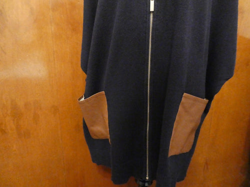 Ann Taylor LOFT Sweater Cardigan M/L Black Zip Front Faux Leather Pocket Dolman