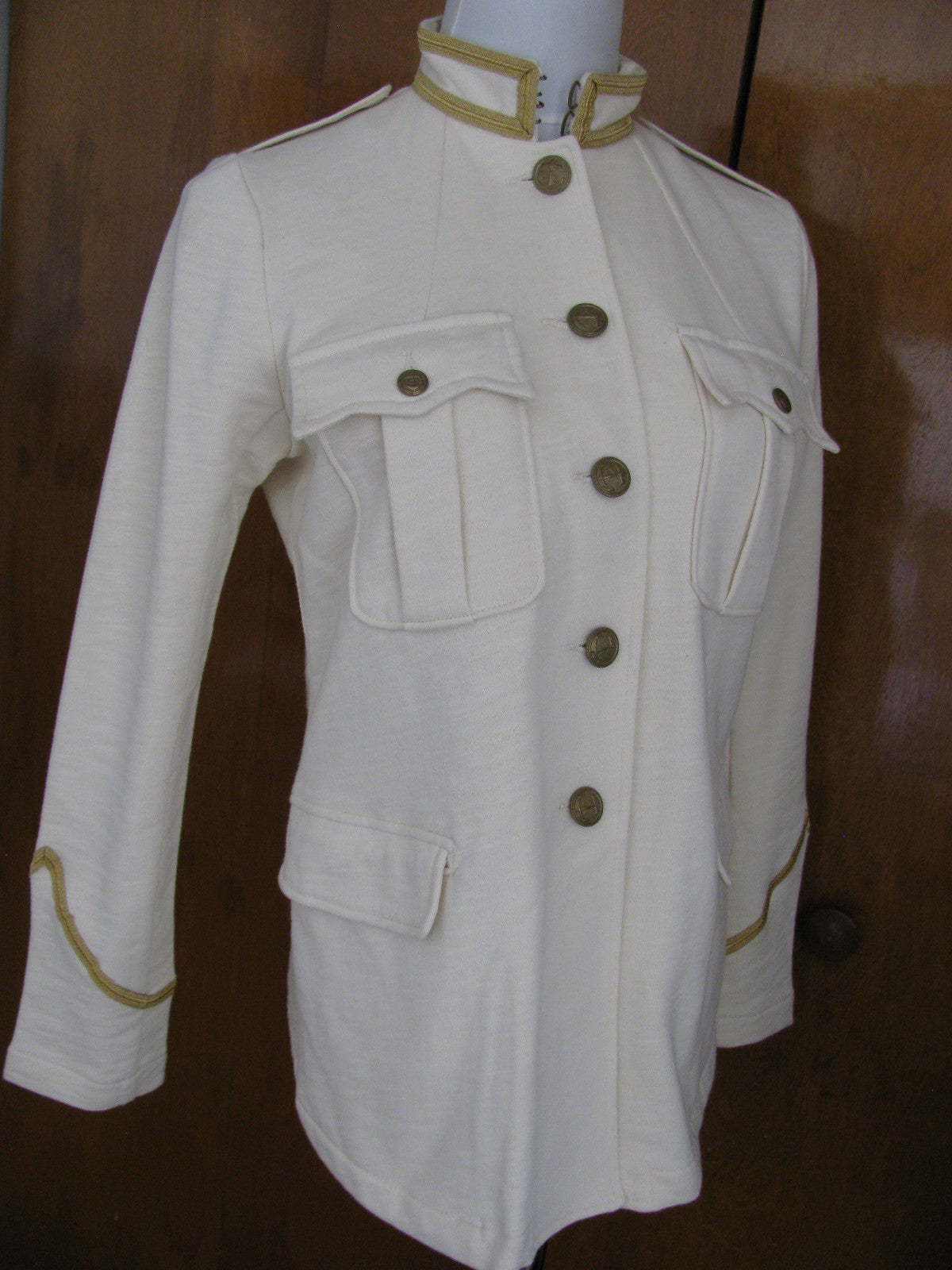 Denim & Supply Ralph Lauren Women Ivory Military Jacket Cotton Chic Gold Trim