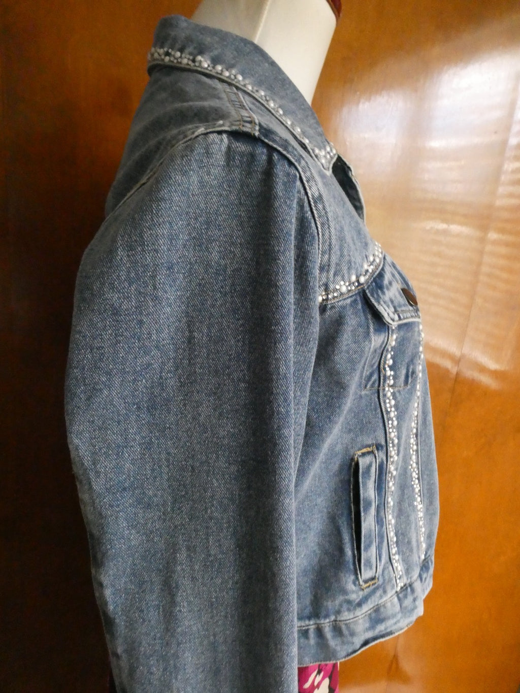 Alexis Taylor Women 100% Cotton Beaded Jeans Blazer Jacket Blue XLarge (fits L)