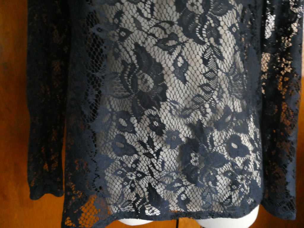 ZARA Collection women's navy fabric craft embroidered blouse size Small