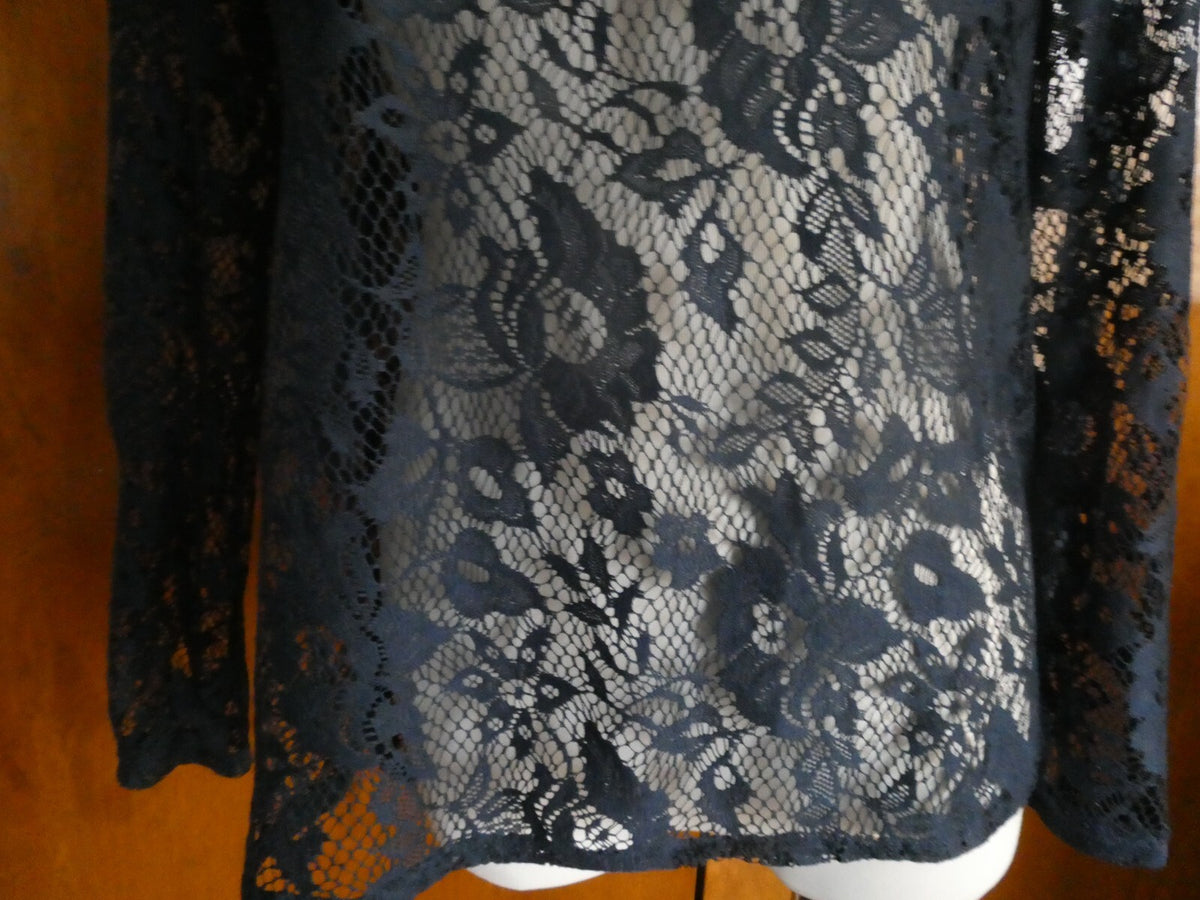 ZARA Collection women's navy fabric craft embroidered blouse size Small