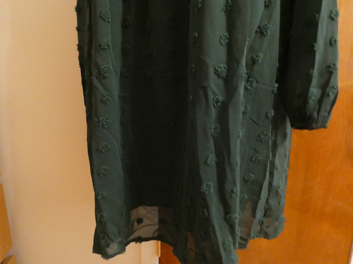 KIRUNDO Women’s Green long Sleeves Mini V Neck Flowy Swiss DOT Babydoll Dress XL