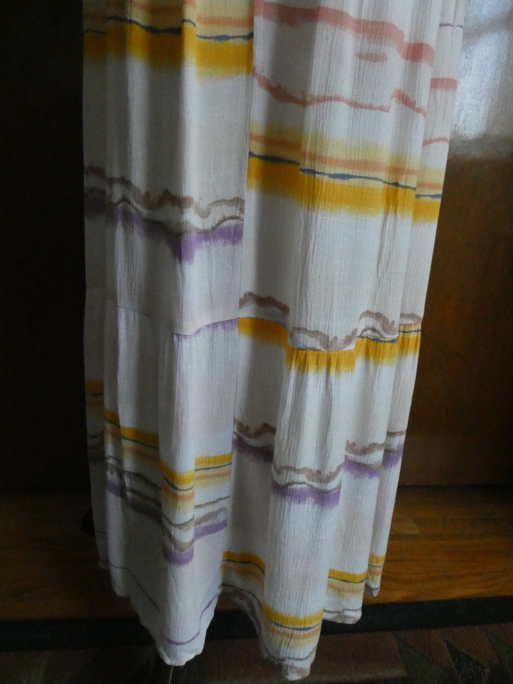 Nine West Women Maxi Skirt Tiered Side Slit Elastic Waist Multicolored Small $40