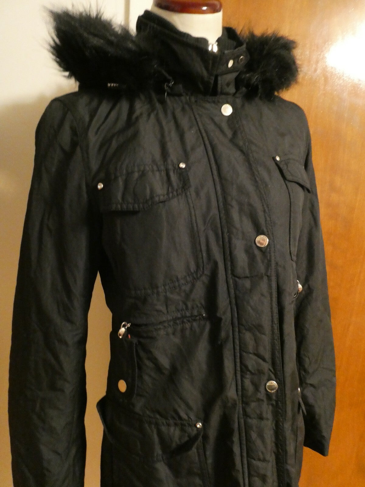 Laundry By Shelli Segal Women's Black Long Winter Coat Removable Hood Medium
