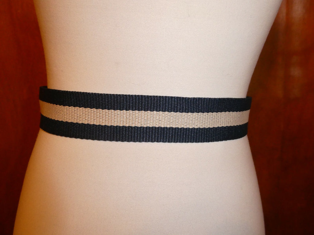 Thitex Navy Ivory Striped Reversible Web Belt Size Small