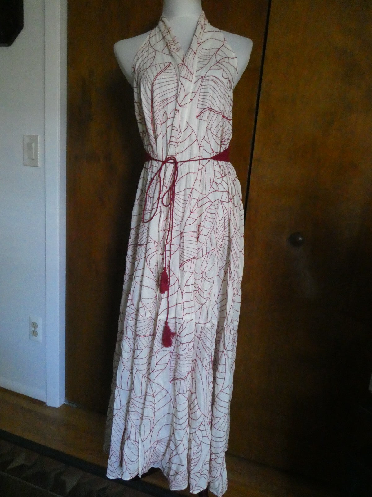 Anthropologie Lilka Women's White/Red long 100% Cotton Gorgeous Dress XS/S