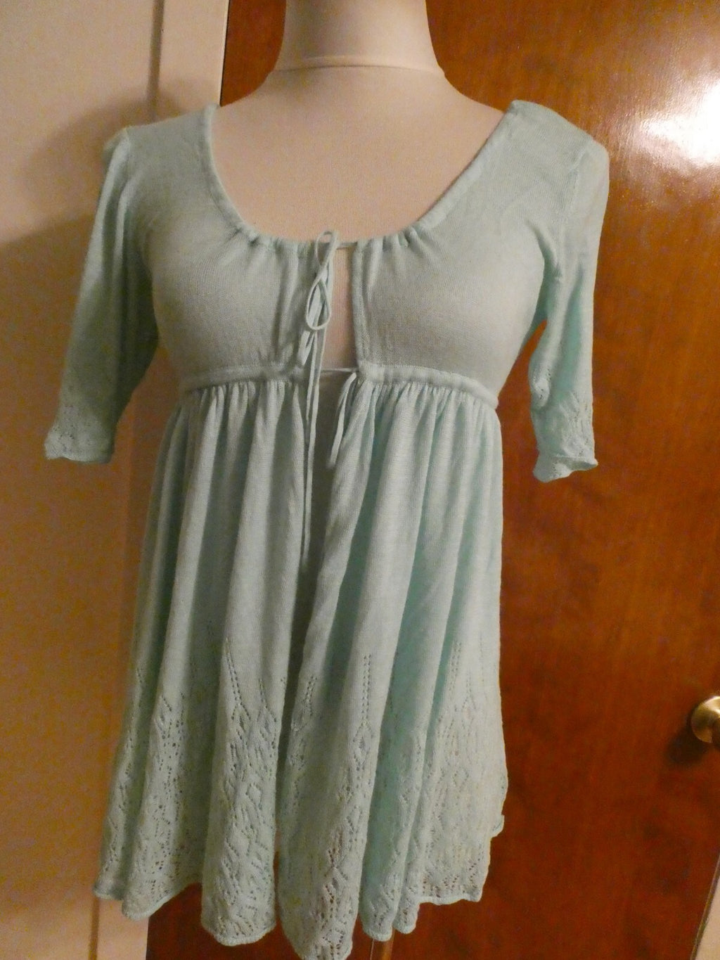 Free People White Open Knit Tie Front Blue Arctic Cardigan Large