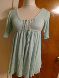 Free People White Open Knit Tie Front Blue Arctic Cardigan Large