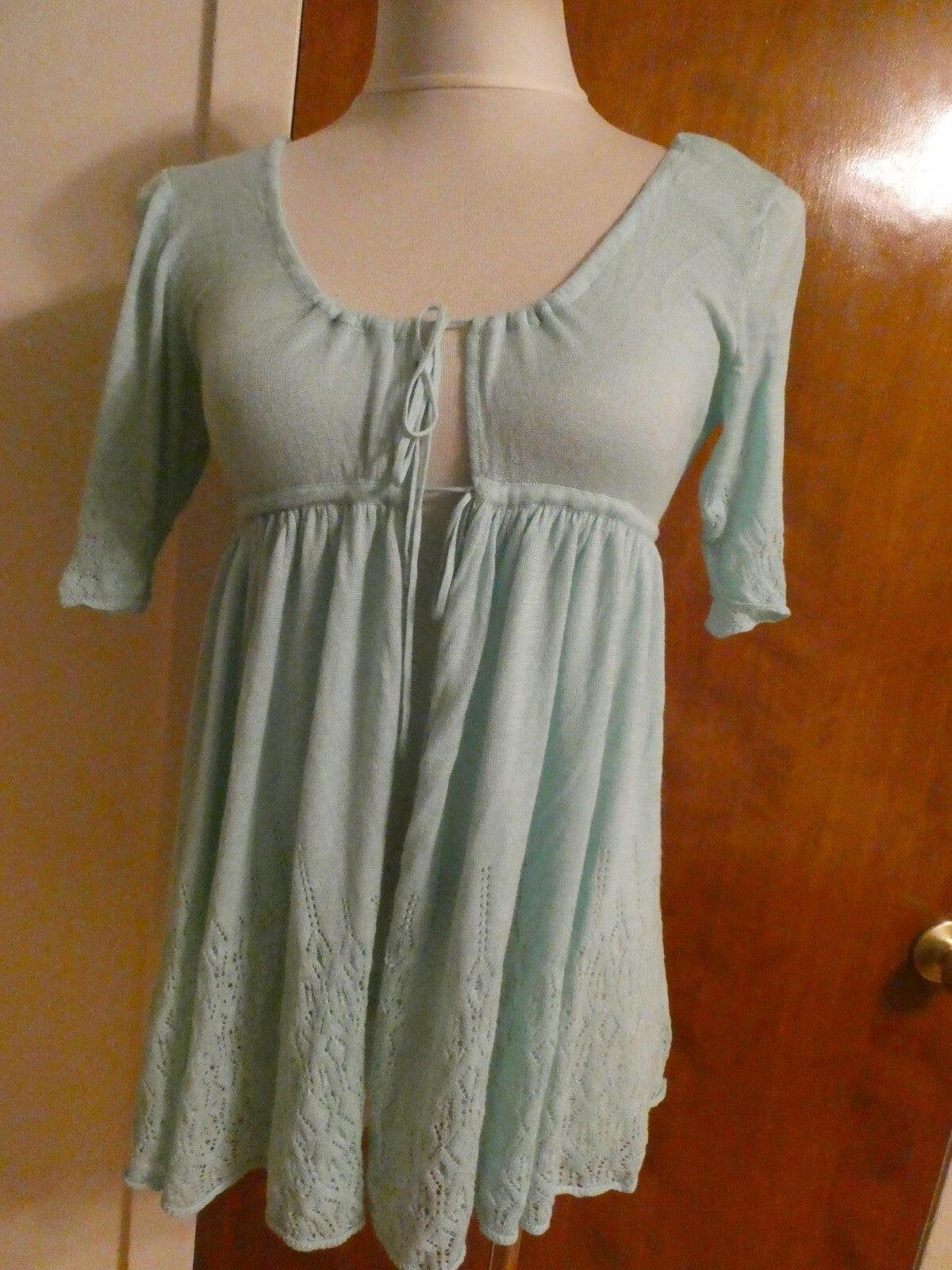 Free People White Open Knit Tie Front Blue Arctic Cardigan Large