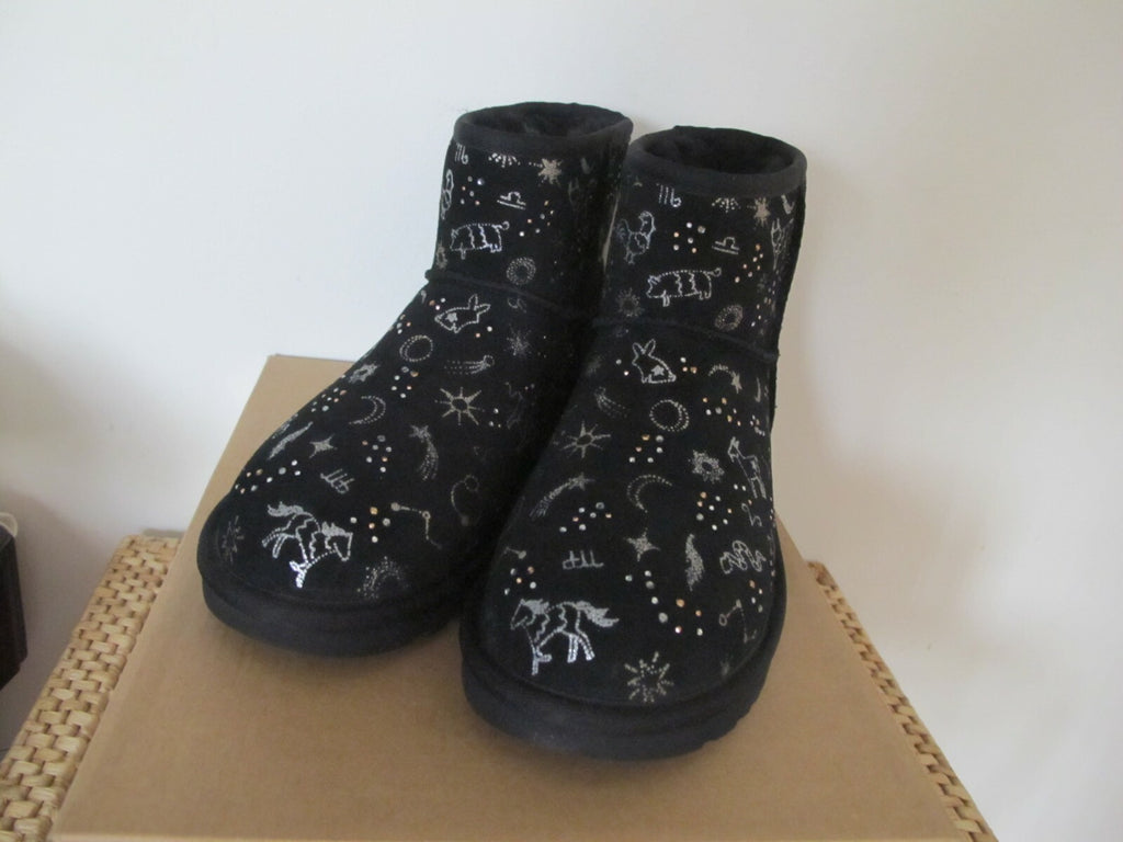 UGG CLASSIC ZODIAC WOMEN'S MINI BLACK SUEDE SHEEPSKIN BOOTS (Run Small)