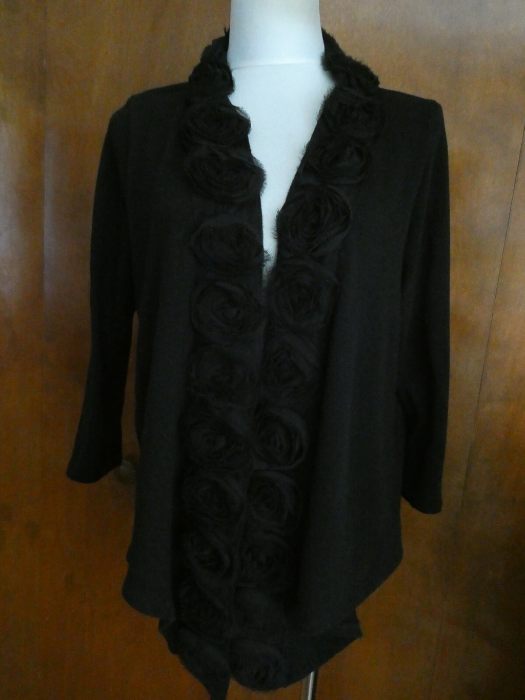Yvos Women's Black Detailed Cotton Bland Cardigan Size XL