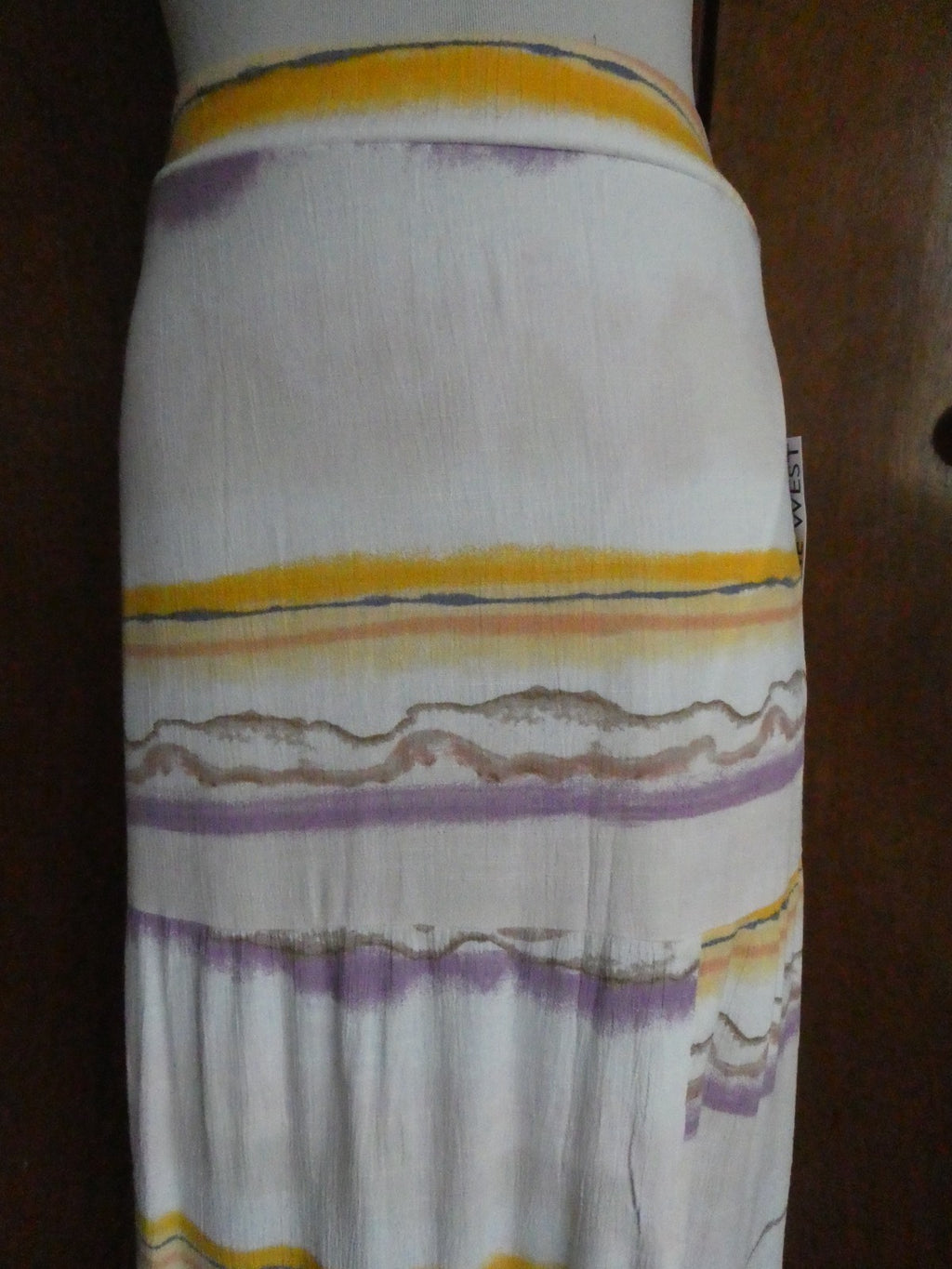 Nine West Women Maxi Skirt Tiered Side Slit Elastic Waist Multicolored Small $40