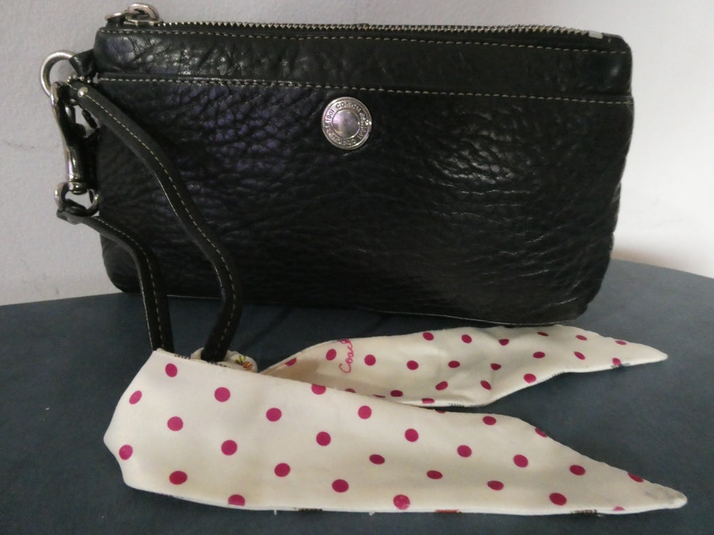 Vintage large Coach Women Black leather wristlet wallet with Coach small scarf