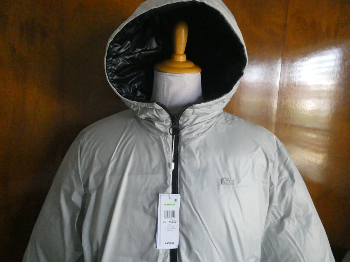 Lacoste Men’s Reversible Down Puffer Jacket XL 2XL Black Gray Hooded NWT $450