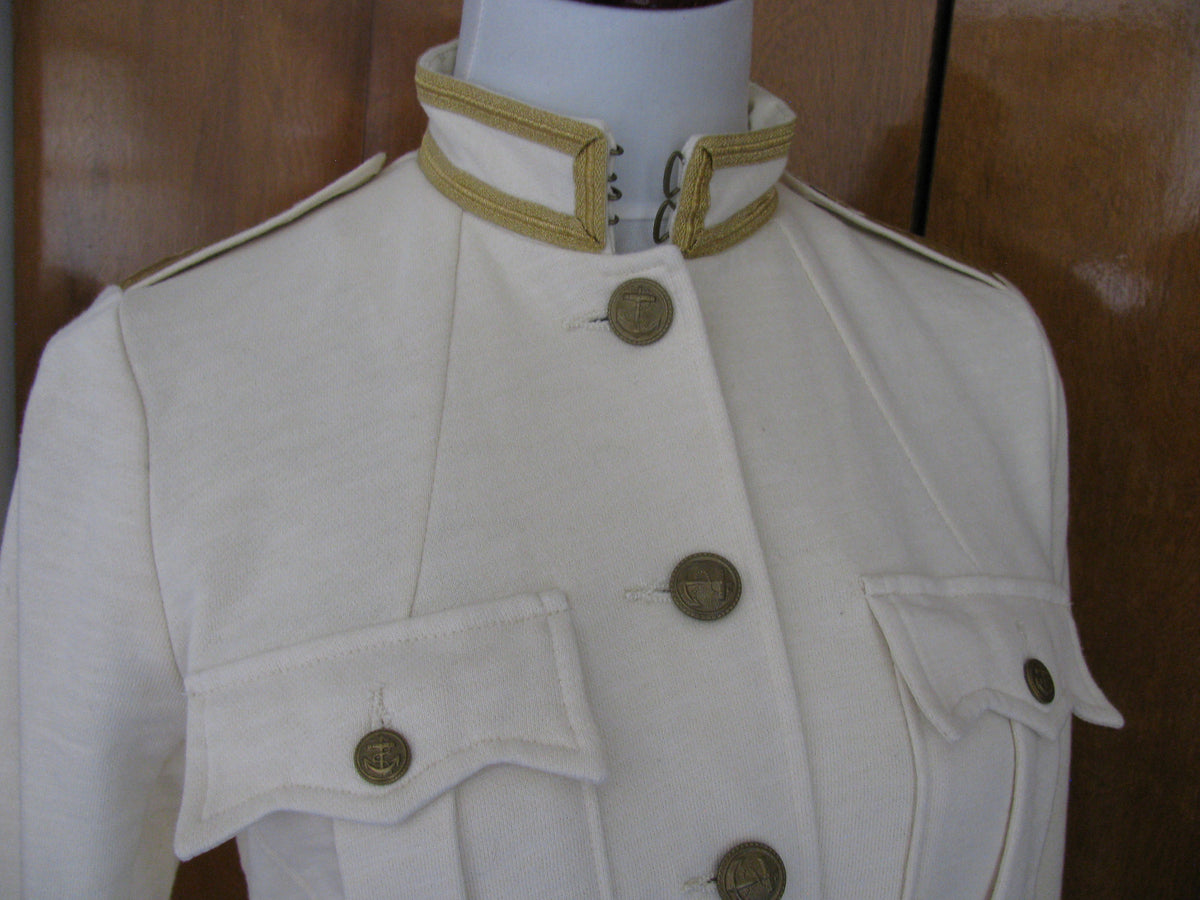 Denim & Supply Ralph Lauren Women Ivory Military Jacket Cotton Chic Gold Trim