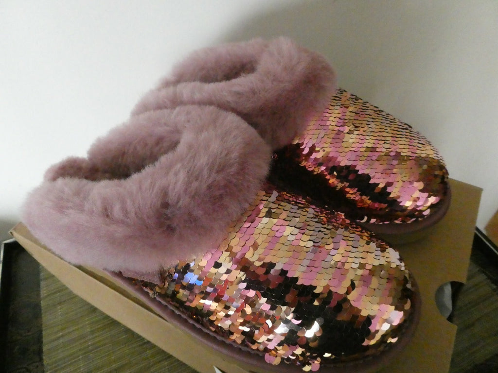 UGG Cluggette Sequins Sheepskin Flux Cozy Women's Pink Slipper 6 Style# 1127490