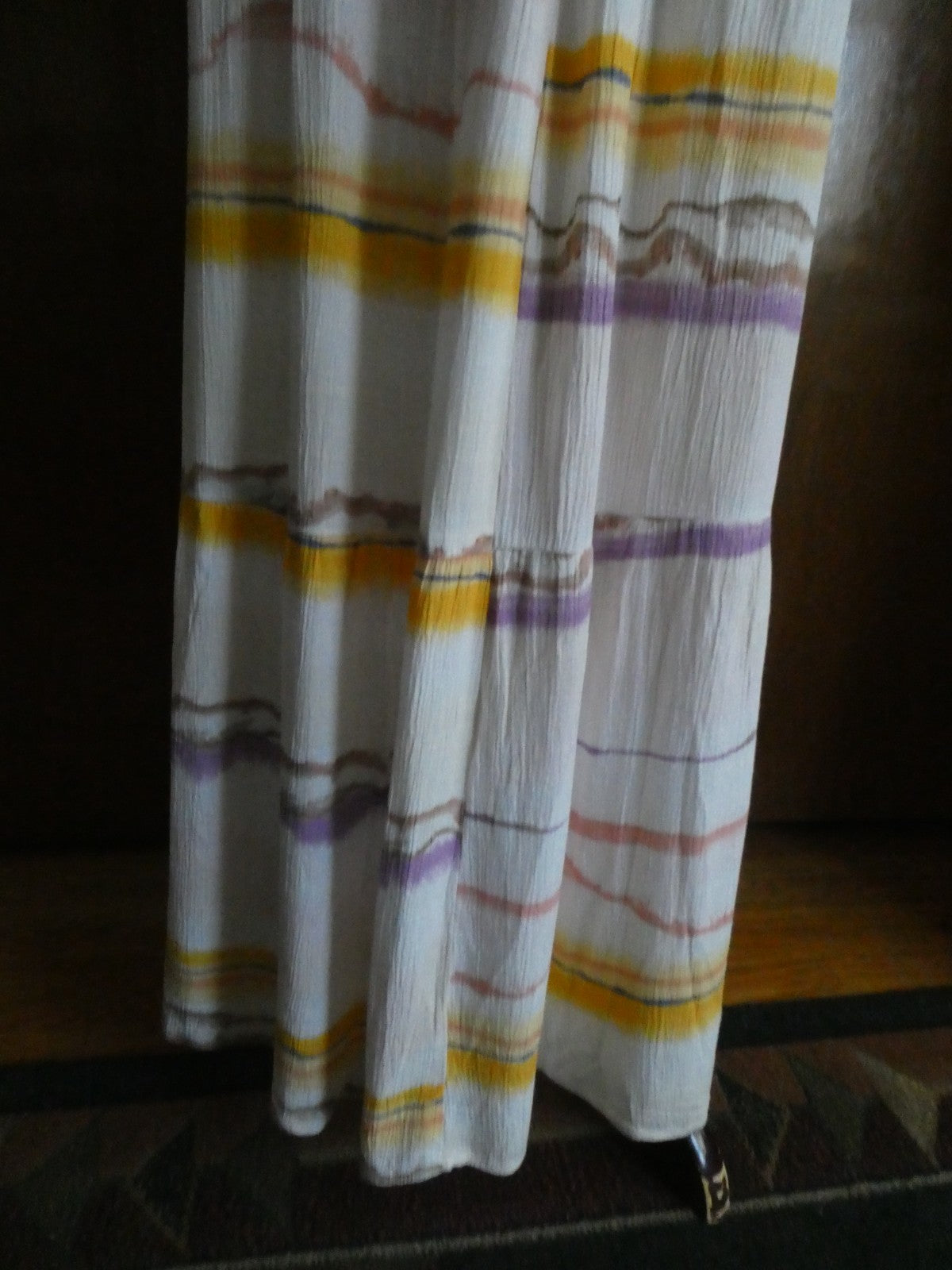 Nine West Women Maxi Skirt Tiered Side Slit Elastic Waist Multicolored Small $40